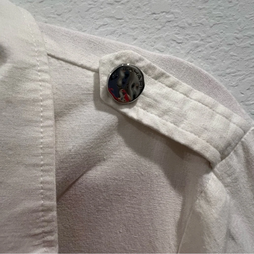 TAHARI Women's White Linen Blend Utility‎ Zio Front Jacket Size M Summer Staple!